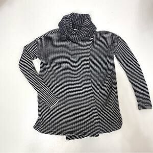 Cabi Fergie Fervor Sweater Split Pullover Turtleneck Stripe Black, White XS
